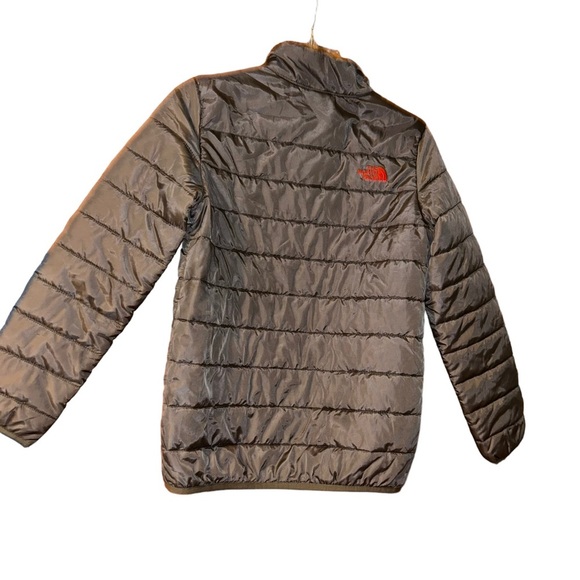 Boys north face gray orange puffer jacket coat lightweight size Large 14/16 kid - Picture 2 of 5